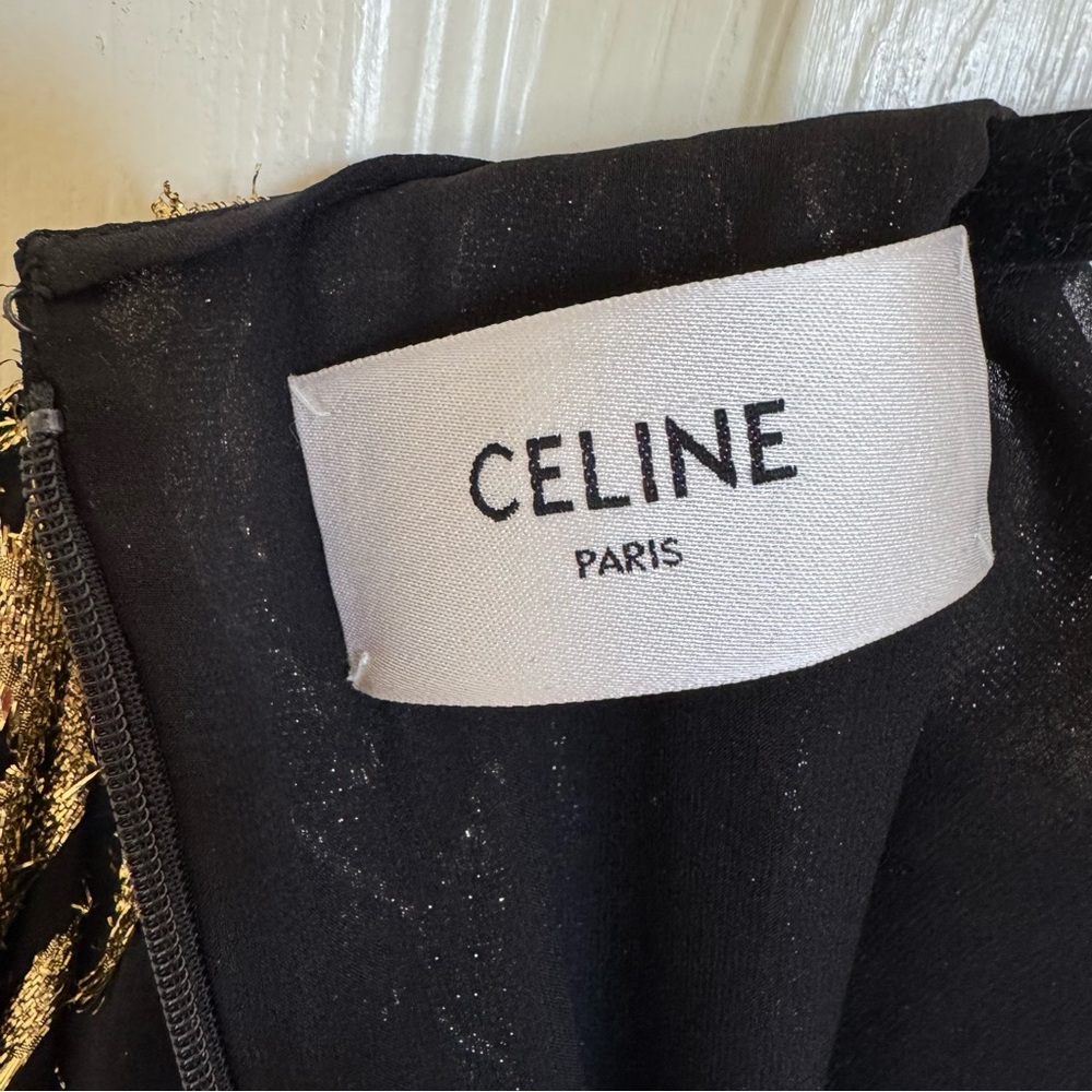 CELINE Paris Black and Gold Lame Patterned Mini Dress FR 38 US2/4 - Picture 8 of 11